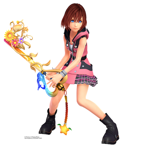 Kairi holding her keyblade, ready to fight.